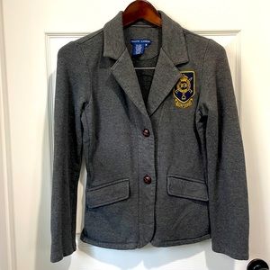 Ralph Lauren Fleece Crested Blazer Gray Small